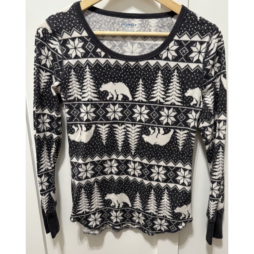 Old Navy Womens Thermal Shirt Size Small Cozy Christmas Fair Isle Match The Fam